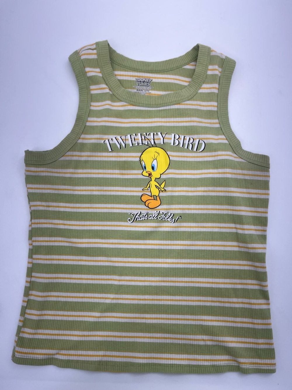 Looney Tunes Tweety Bird Olive Green & Cream Striped Tank XXXL
